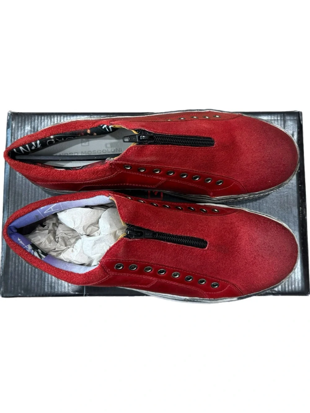 Sandro Moscoloni Red Suede Zip-Front Men's Sneakers